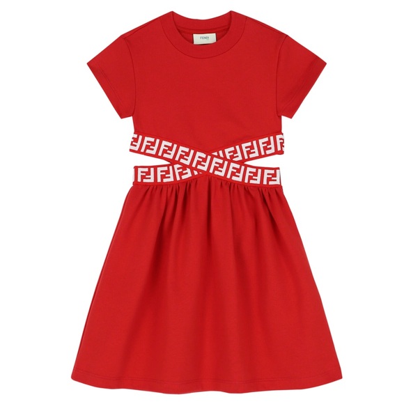 Fendi Girls Red Knit FF Logo Waist Dress size 8A - Picture 1 of 8